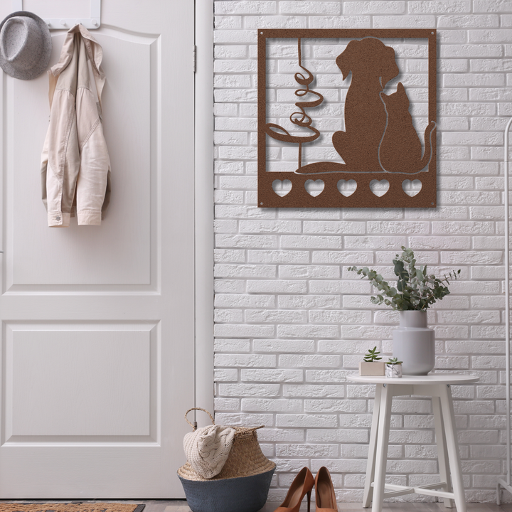 Dog and Cat Love Metal Wall Art