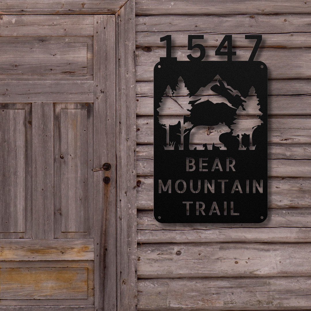 Bear with Mountains Metal Address Sign