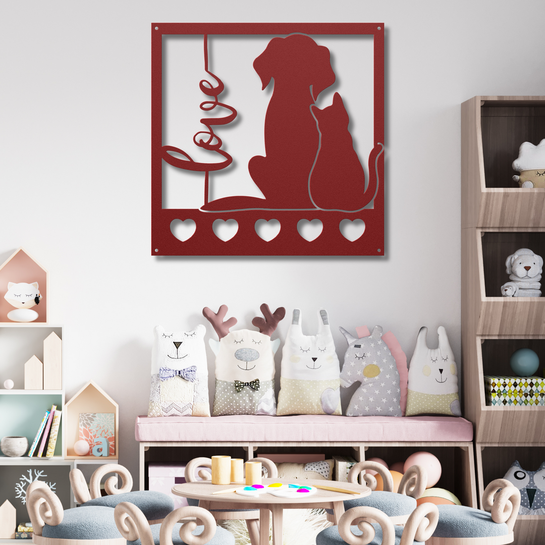 Dog and Cat Love Metal Wall Art