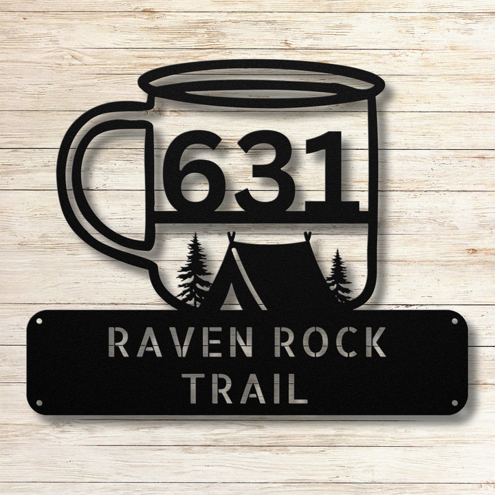 Camping Mug Metal Address Sign