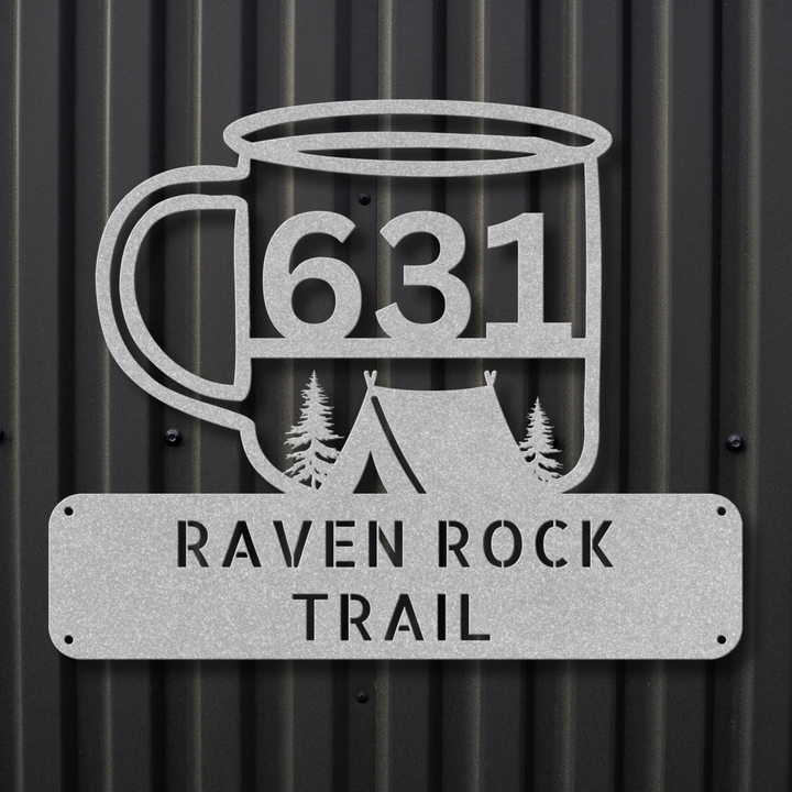 Camping Mug Metal Address Sign