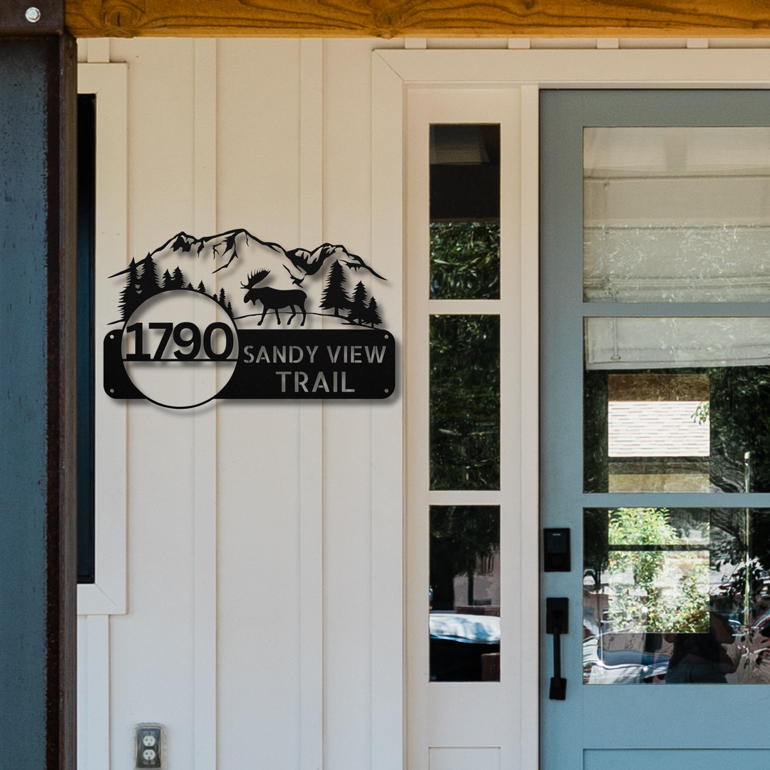 Moose and Moutains Metal Address Sign