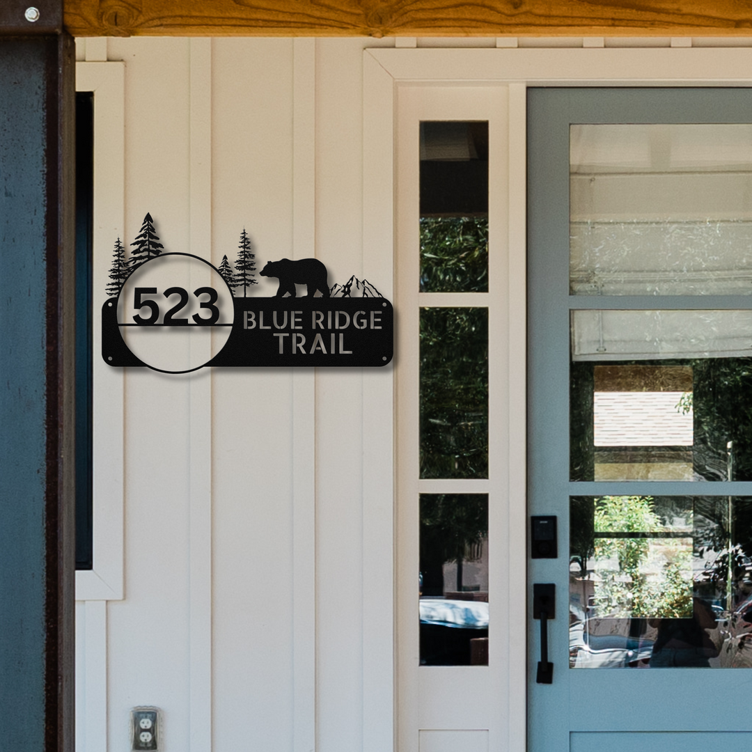 Bear and Mountains Metal Address Sign