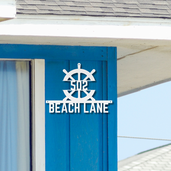 Ship Wheel Metal Address Sign