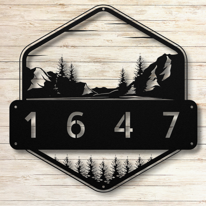 Mountains Metal Address Sign