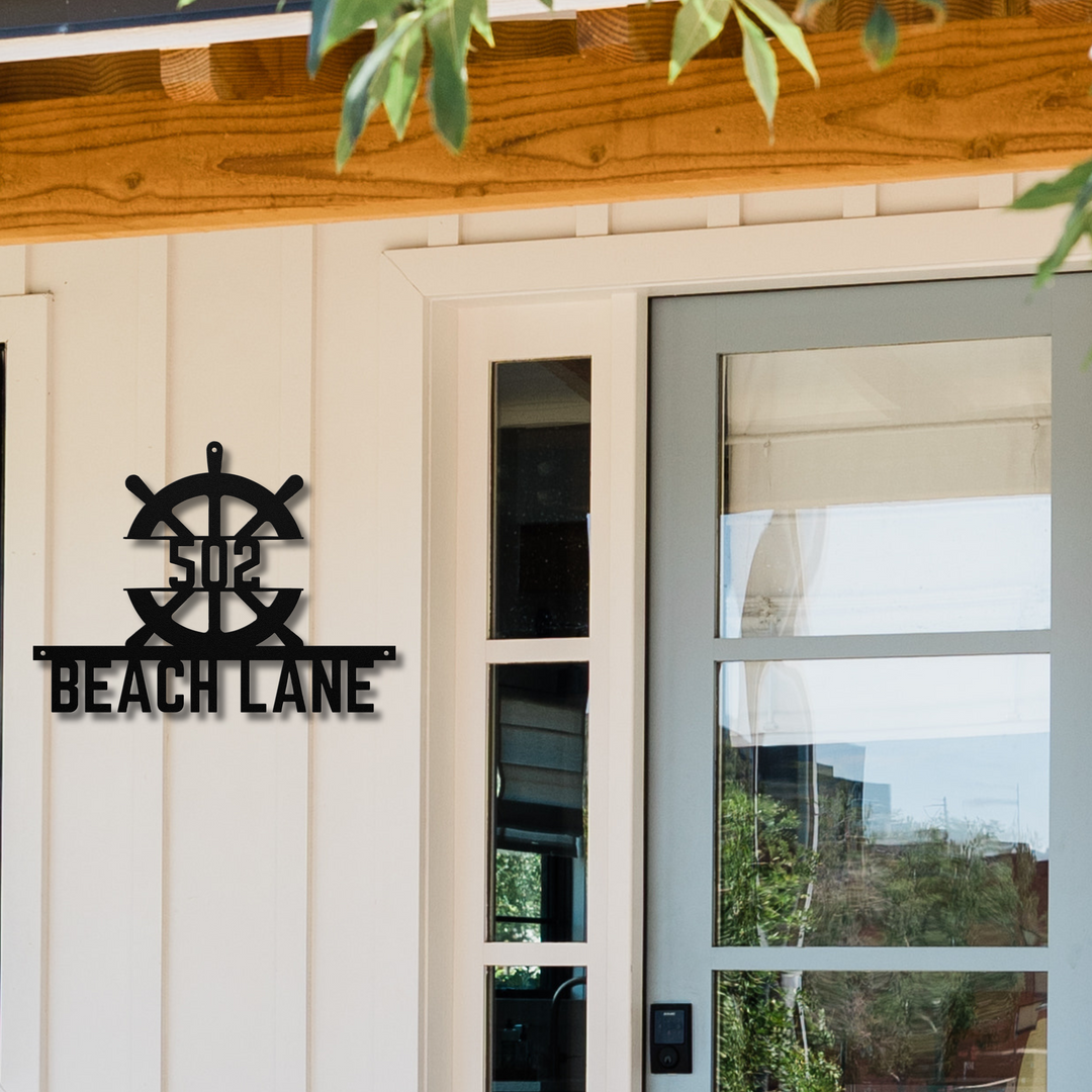 Ship Wheel Metal Address Sign