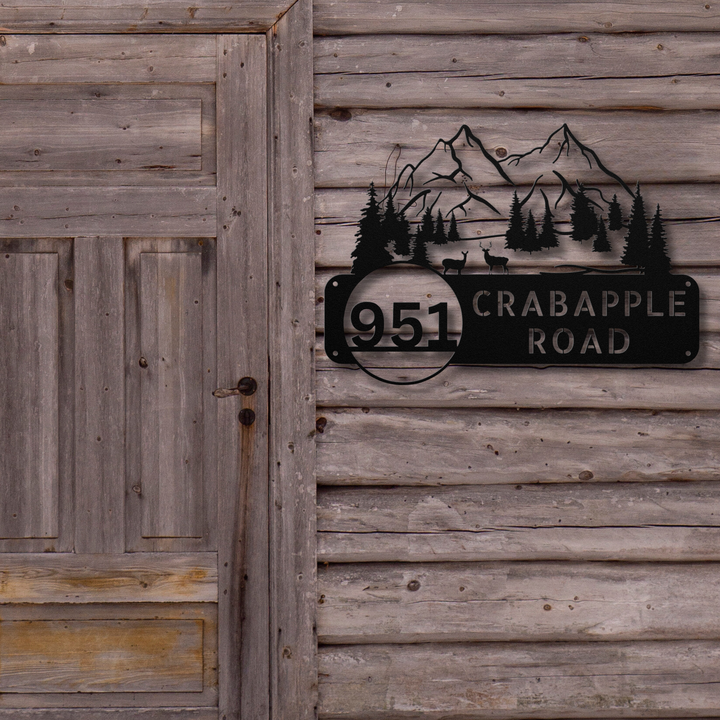 Deer and Mountains Metal Address Sign