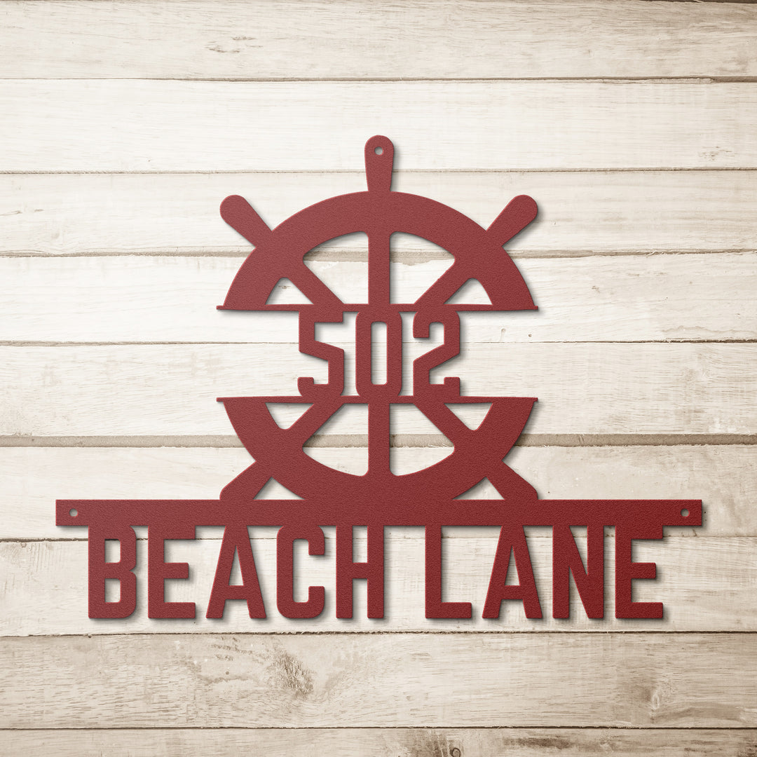 Ship Wheel Metal Address Sign