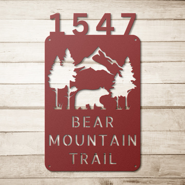 Bear with Mountains Metal Address Sign