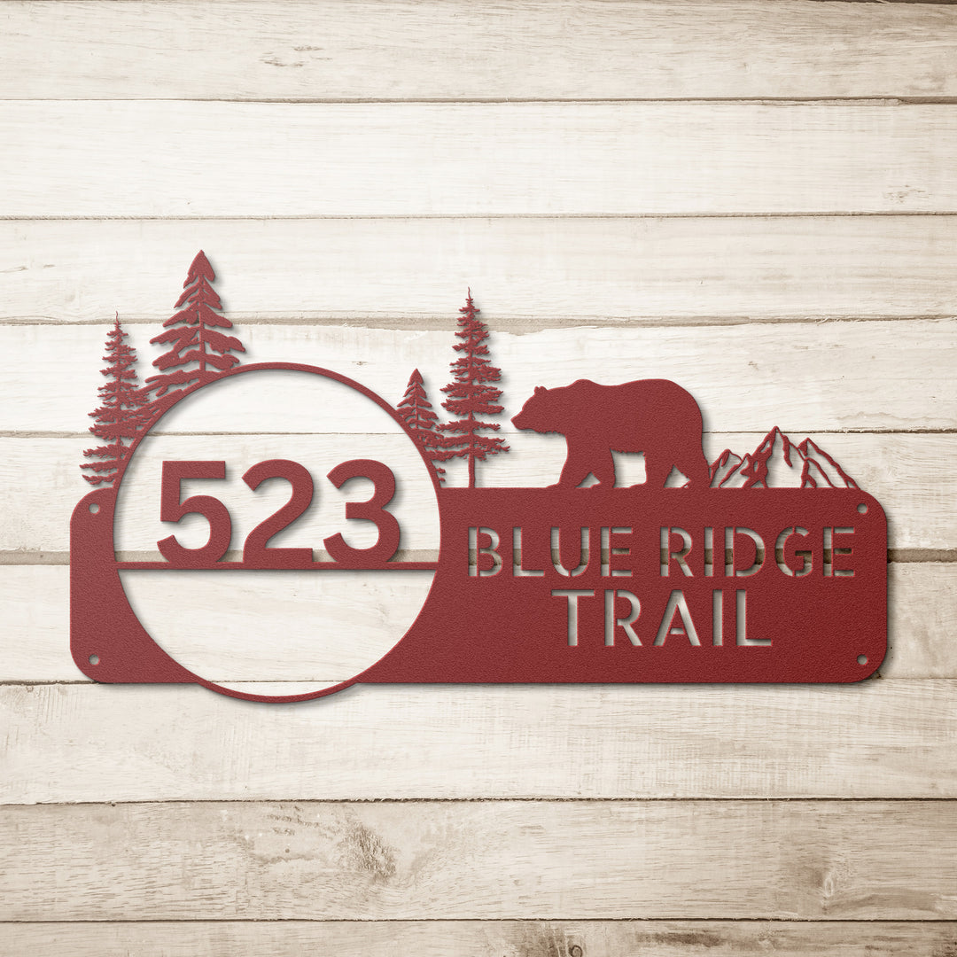 Bear and Mountains Metal Address Sign