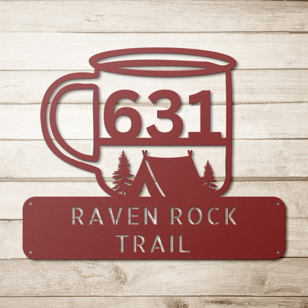 Camping Mug Metal Address Sign