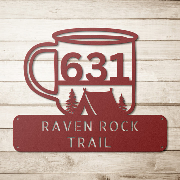 Camping Mug Metal Address Sign