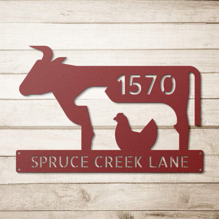 Cow, Goat, and Chicken Metal Address Sign