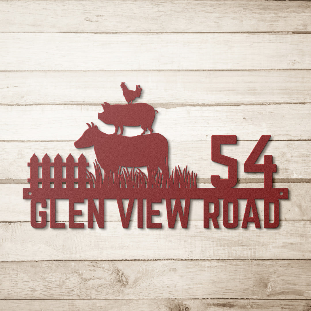 Cow, Pig, and Chicken Metal Address Sign