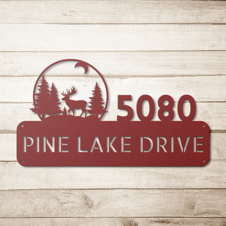Deer and Trees Metal Address Sign