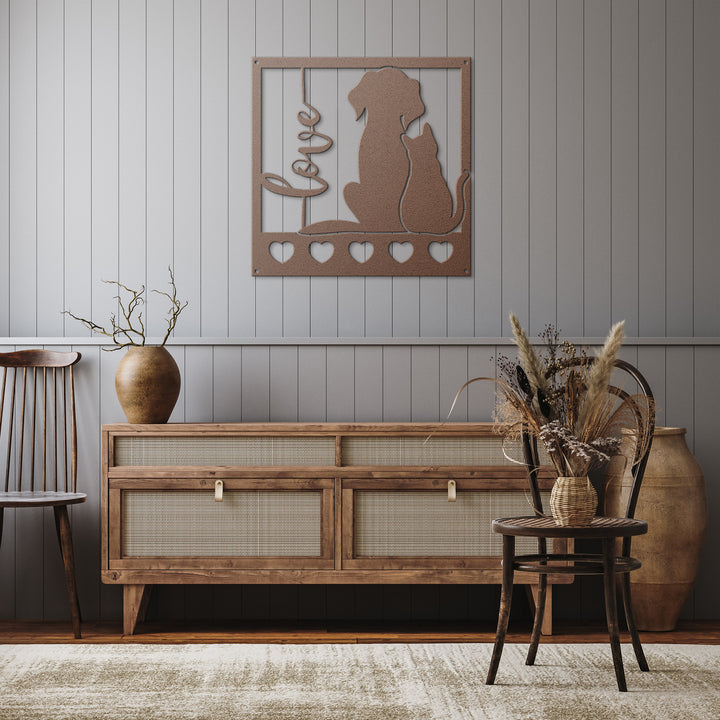 Dog and Cat Love Metal Wall Art