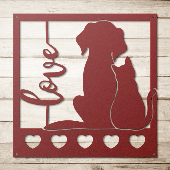 Dog and Cat Love Metal Wall Art