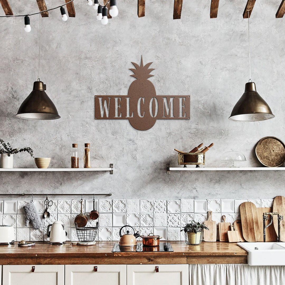 Pineapple Welcome Metal Wall Art